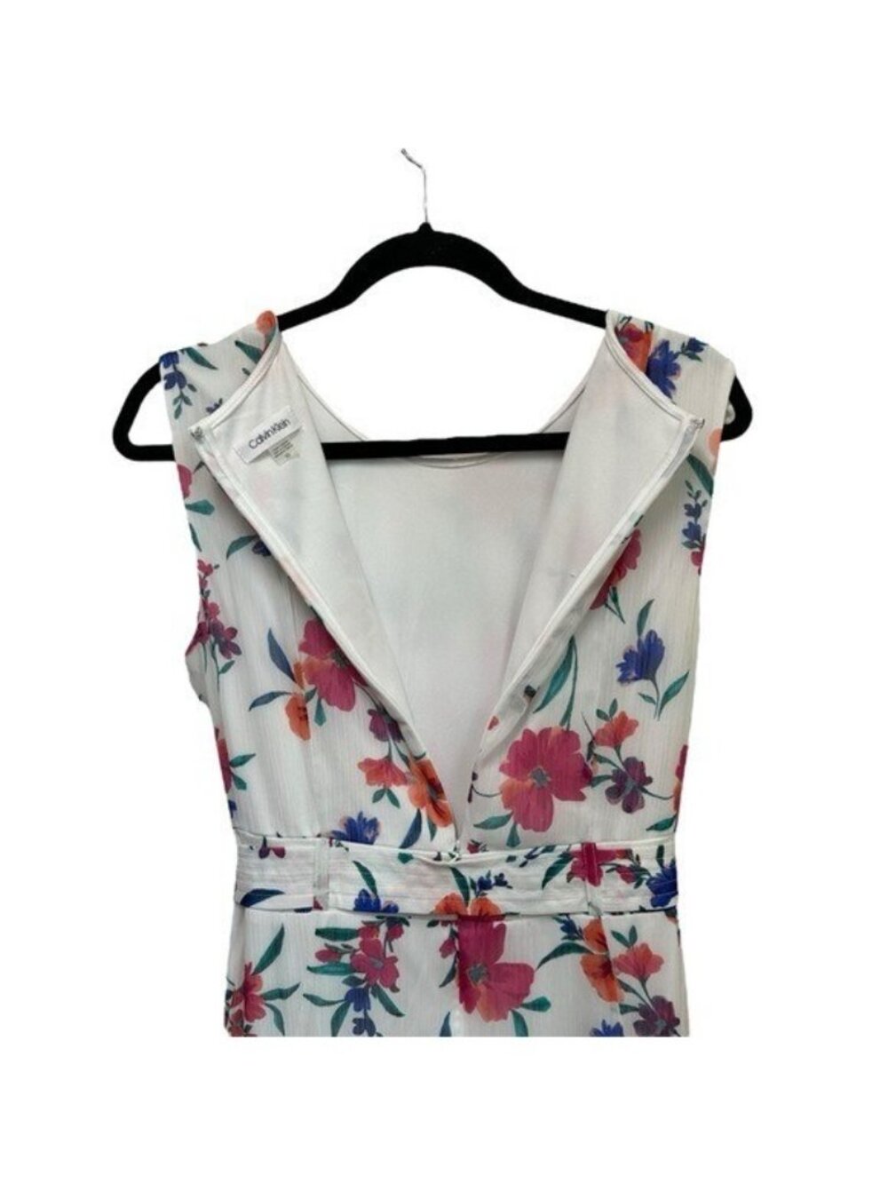 Calvin Klein Womens 10 Sleeveless Midi Dress with Asymmetrical Hem Floral Belted - Picture 4 of 7